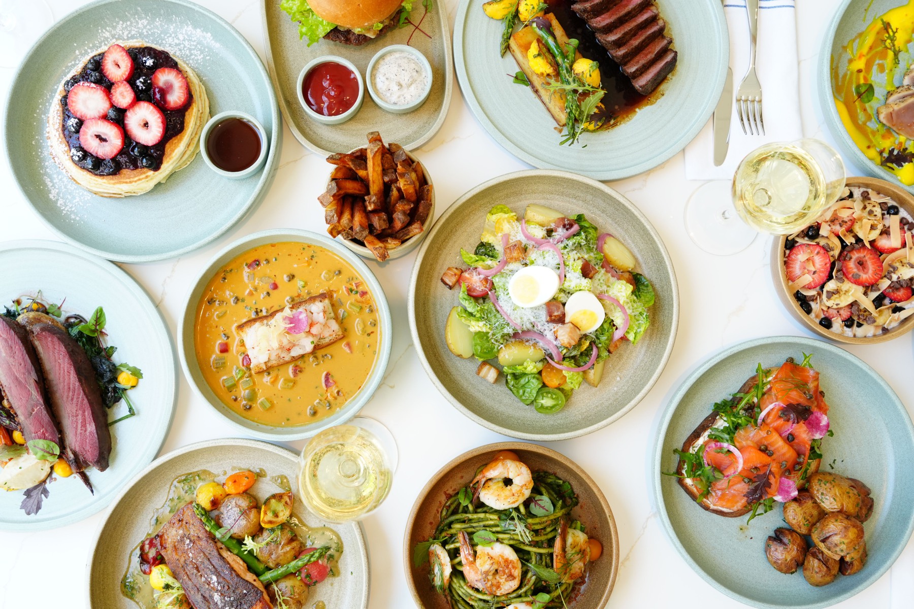 Summer plates on marble
